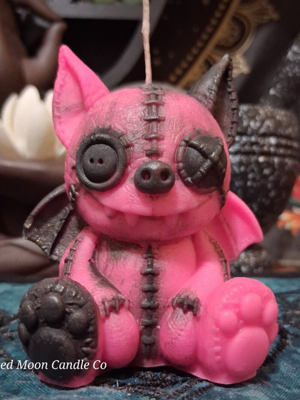 Hex BearBat Poppet Candle – Hot Pink & Black Gothic Decor